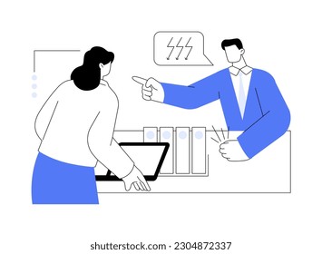 Conflict at a workplace abstract concept vector illustration. Colleagues quarreling, conflict between employees, HR management, human resource, headhunting agency, pursue career abstract metaphor.