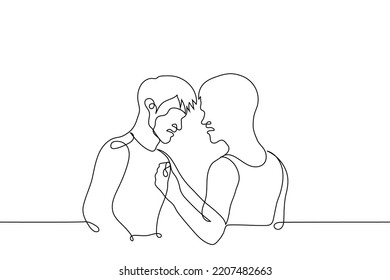 Conflicting Men Grabbed Each Other And Look Aggressively - One Line Drawing Vector. Concept Dangerous Conflict, Male Aggression, Danger, Tension, Violence