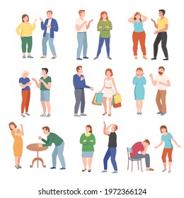 Conflicting Parents Arguing with Each Other Scolding and Shouting at Each Other Vector Illustration Set