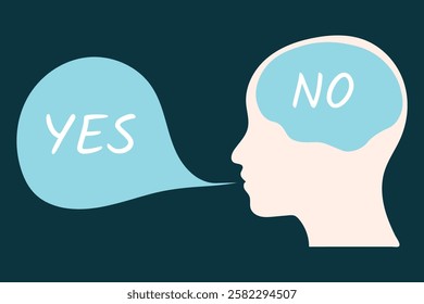 Conflicting Thoughts in Mind with Speech Bubble
