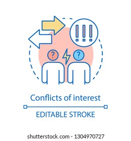 Conflicts Of Interest Concept Icon. Misunderstanding Idea Thin Line Illustration. Quarrel. Conflict Management. Arguing, Abuse. Vector Isolated Outline Drawing. Editable Stroke