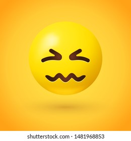 Confounded emoji with yellow face, scrunched, X-shaped eyes and a crumpled mouth, as if quivering in frustration or holding back tears - represents irritation, frustration, disgust, and sadness