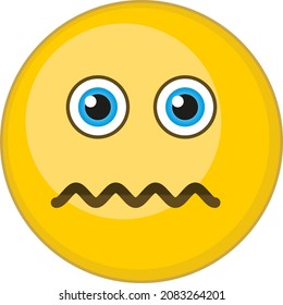 Emoji facial infundado. Emoticono redondo amarillo. Símbolo de frustración