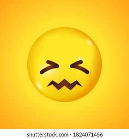 Confounded Unhappy Smile of Emoticon. Big smile in 3D. Vector illustration.