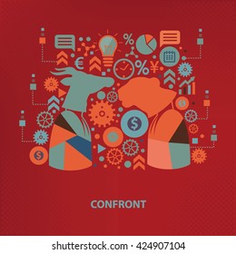 Confront concept design on red background,vector