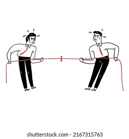 Confrontation between two business people. Abstract collage. Hand drawn vector illustration. 