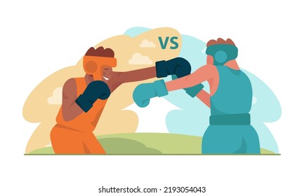 Confrontation concept. Business or social controversy or disagreement. Communication problems and failure. Different interests or two opposites conflict. Flat vector illustration