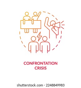 Confrontation crisis red gradient concept icon. Employees disobedience and strike.Type of crisis abstract idea thin line illustration. Isolated outline drawing. Myriad Pro-Bold font used