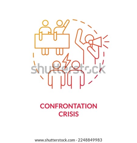 Confrontation crisis red gradient concept icon. Employees disobedience and strike.Type of crisis abstract idea thin line illustration. Isolated outline drawing. Myriad Pro-Bold font used