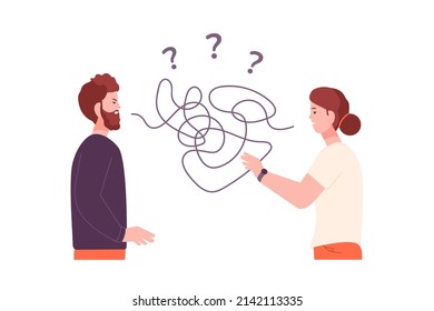 Confronting couple. Negative communication wife with anger boyfriend, divorce jealousy blind relationship couples conflict vector illustration. Couple confrontation and conflict