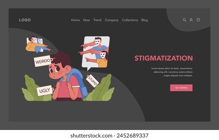 Confronting the reality of stigma faced by individuals with autism, depicted through the eyes of a child enduring bullying and labels. Flat vector illustration.