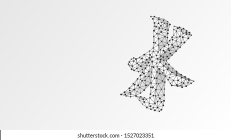 Confucianism symbol. Abstract, digital, wireframe, low poly mesh, vector white origami 3d illustration. Sign of Hundred Schools of Thought. Chinese Ruism religion concept. Triangle, line, dot