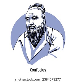 Confucius is an ancient thinker and philosopher of China. Vector illustration hand drawn.