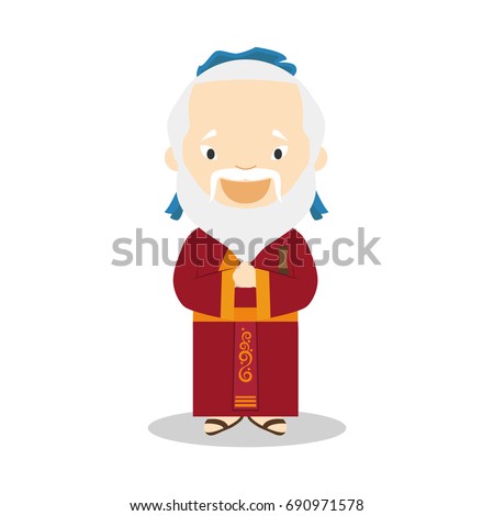 Confucius cartoon character. Vector Illustration. Kids History Collection.