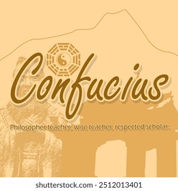 Confucius Day event banner. Calligraphic text with Yin Yang and sentence on cream background to celebrate on September 29th