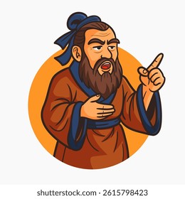 Confucius, teachers day. Cartoon Character Man Confucius East Asian Philosopher Concept on a Chinese Traditional