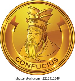 Confucius vector portrait in line art illustration 