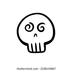 Confuse skull line art design vector. Hand drawn character symbol. 