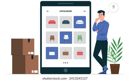 Confused about choosing items in the catalogue concept illustration