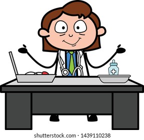 Confused About the Medicines - Professional Cartoon Doctor Vector Illustration