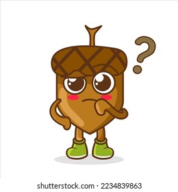 Confused acorn cartoon with question character style