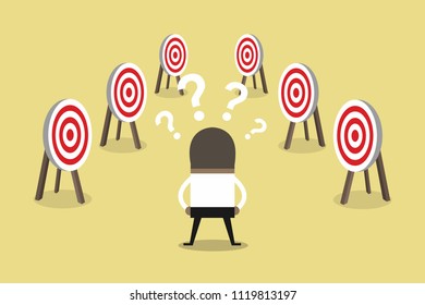 Confused African businessman with many tasks and target.