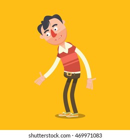 Confused apologizing man. Cartoon colorful vector illustration