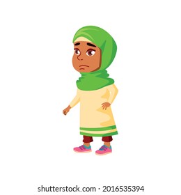 confused arabic small girl at stomatology clinic cartoon vector. confused arabic small girl at stomatology clinic character. isolated flat cartoon illustration