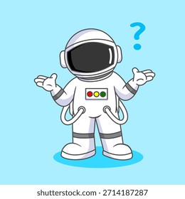 Confused Astronaut with Question Marks Gesture Vector Illustration Cartoon Design