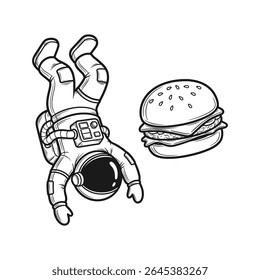 Astronauta confuso lendo mapa do espaço enquanto flutuava na galáxia - Ilustração de vetor