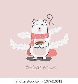 Confused Bear Vector with hand holding bottle