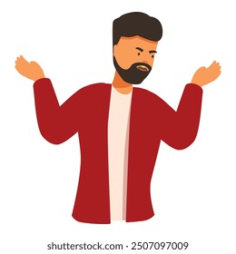 Confused bearded man is shrugging his shoulders with his palms up