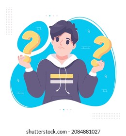 confused boy thinking pose illustration background