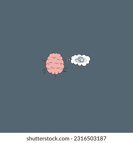 Confused brain cartoon vector icon. Brain icon with confusing thoughts. Confused, anxious and stressed brain. Mental health concept person profile vector illustration.