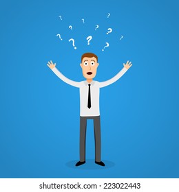 Confused business man in panic. Vector illustration