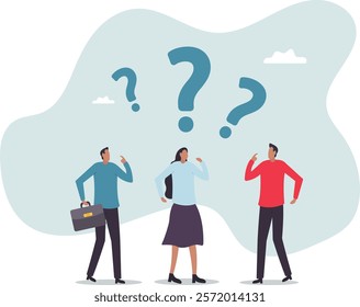 Confused business team finding answer or solution to solve problem, work question or doubt and suspicion in work process.business concept.flat character.