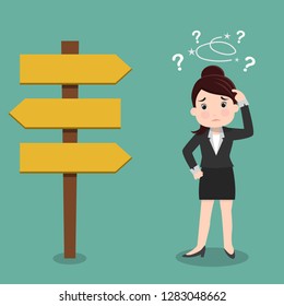 Confused, Business woman not know what to choose , vector illustration