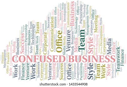 Confused Business word cloud. Collage made with text only.