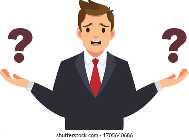 Confused businessman comparing with two things. Businessman questioning. Thinking man. Business concept. Vector stock