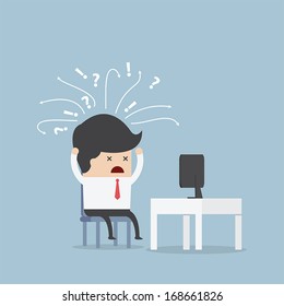 Confused businessman in front of computer, VECTOR, EPS10