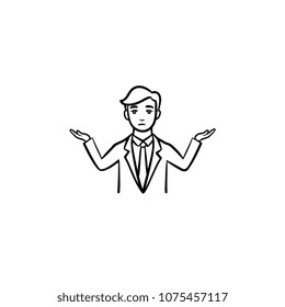 Confused businessman hand drawn outline doodle vector icon. Man in confusion sketch illustration for print, web, mobile and infographics isolated on white background.