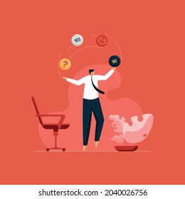 Confused businessman Juggling with different options and making difficult choice