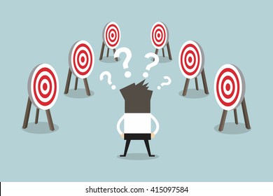 Confused Businessman With Many Tasks And Target. Vector