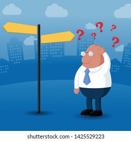 Confused, Businessman not know what to choose , vector illustration