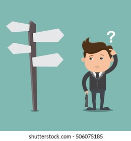 Confused, Businessman not know what to choose , vector illustration