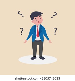 Confused businessman is thinking with question mark. Doubtful businessman thinking.Vector illustration.