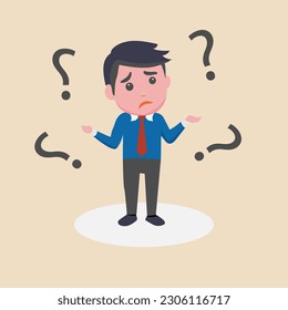 Confused businessman is thinking with question mark. Doubtful businessman thinking.Vector illustration.