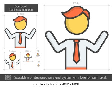 Confused businessman vector line icon isolated on white background. Confused businessman line icon for infographic, website or app. Scalable icon designed on a grid system.