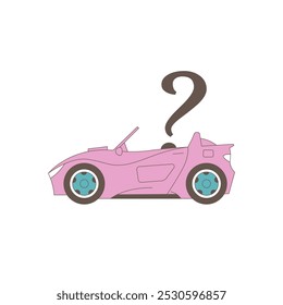 Confused car in doubt, uncertainty. Choice, dilemma, decision making concept. Decision, choosing between options, asking questions, requests. Flat vector illustration.