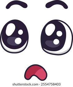 Confused cartoon face expressing a sad mood with big, surprised eyes, raised eyebrows, and a downturned mouth, creating a funny yet melancholic expression